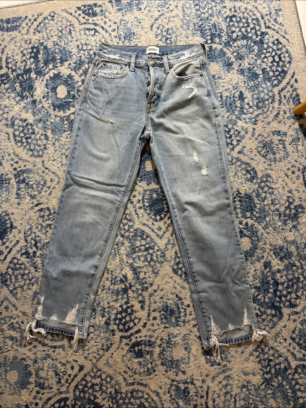 pistola Light Wash Distressed Ankle Jeans